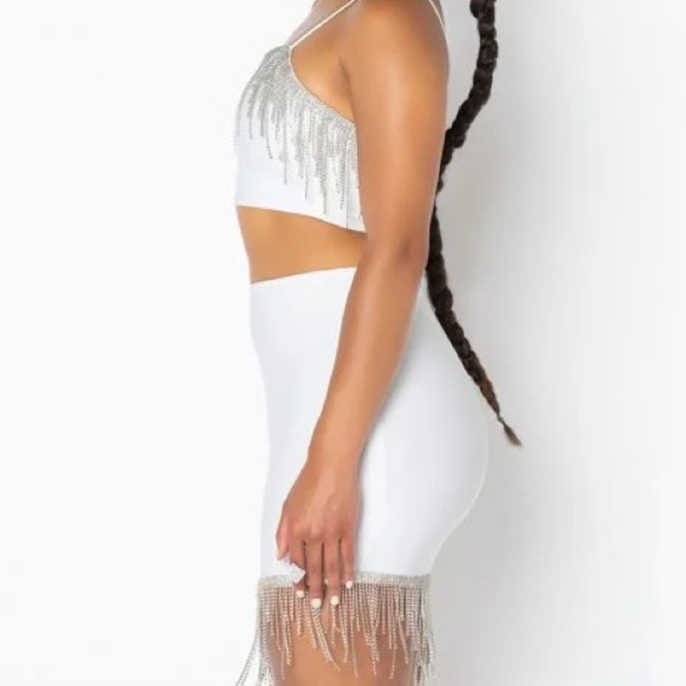 White Rhinestone Fringe Two-Piece Set - Picture 3 of 3